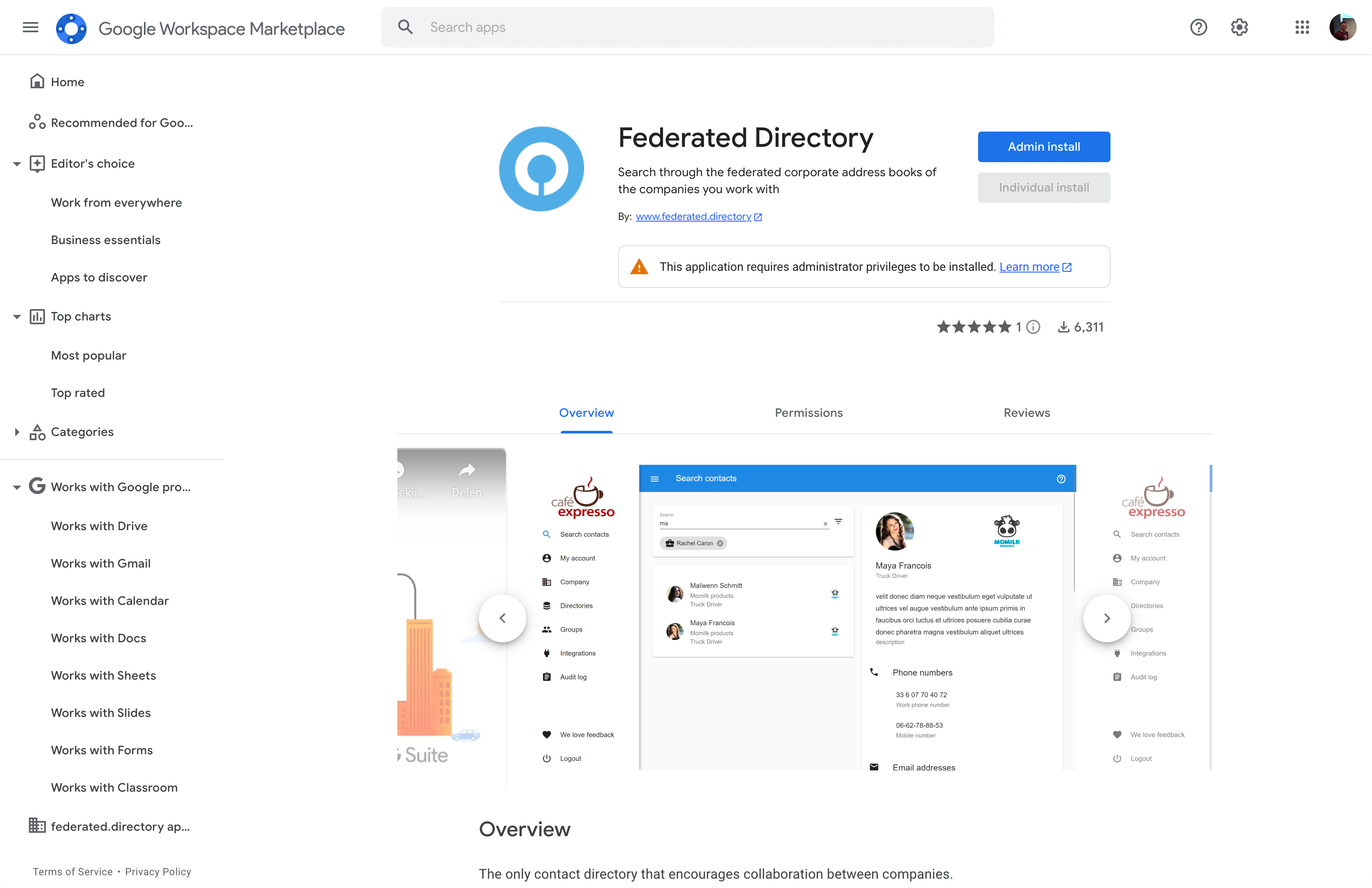 Federated Directory in Google Marketplace
